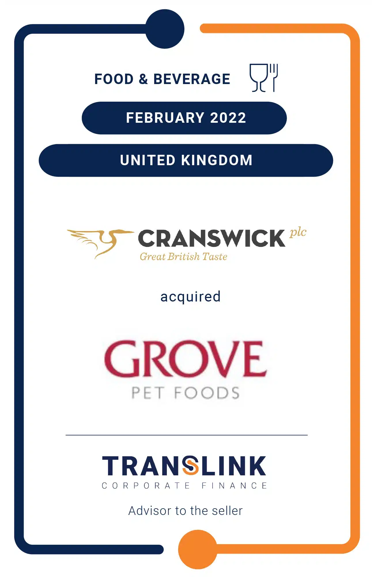 Translink Corporate Finance acted as the exclusive advisor to Grove Pet Foods’ shareholders on the sale to Cranswick
